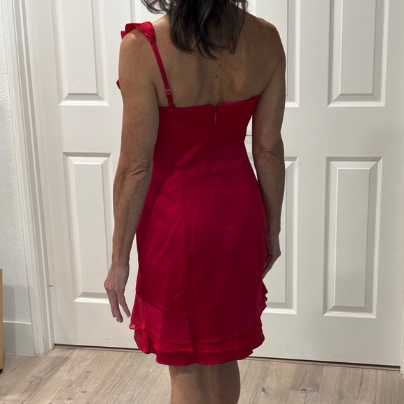BCBGMaxAzria "Jonesy" One-shoulder Ruffled Mini Dress - Ruby Red Size 0 - Picture 6 of 17